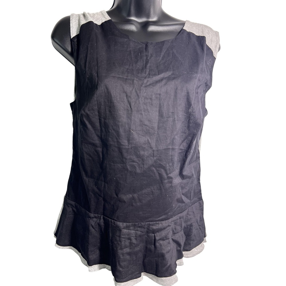 Diane Von Furstenberg‎ Carolyn Top Womens 10 Black Grey Peplum Sleeveless Tank